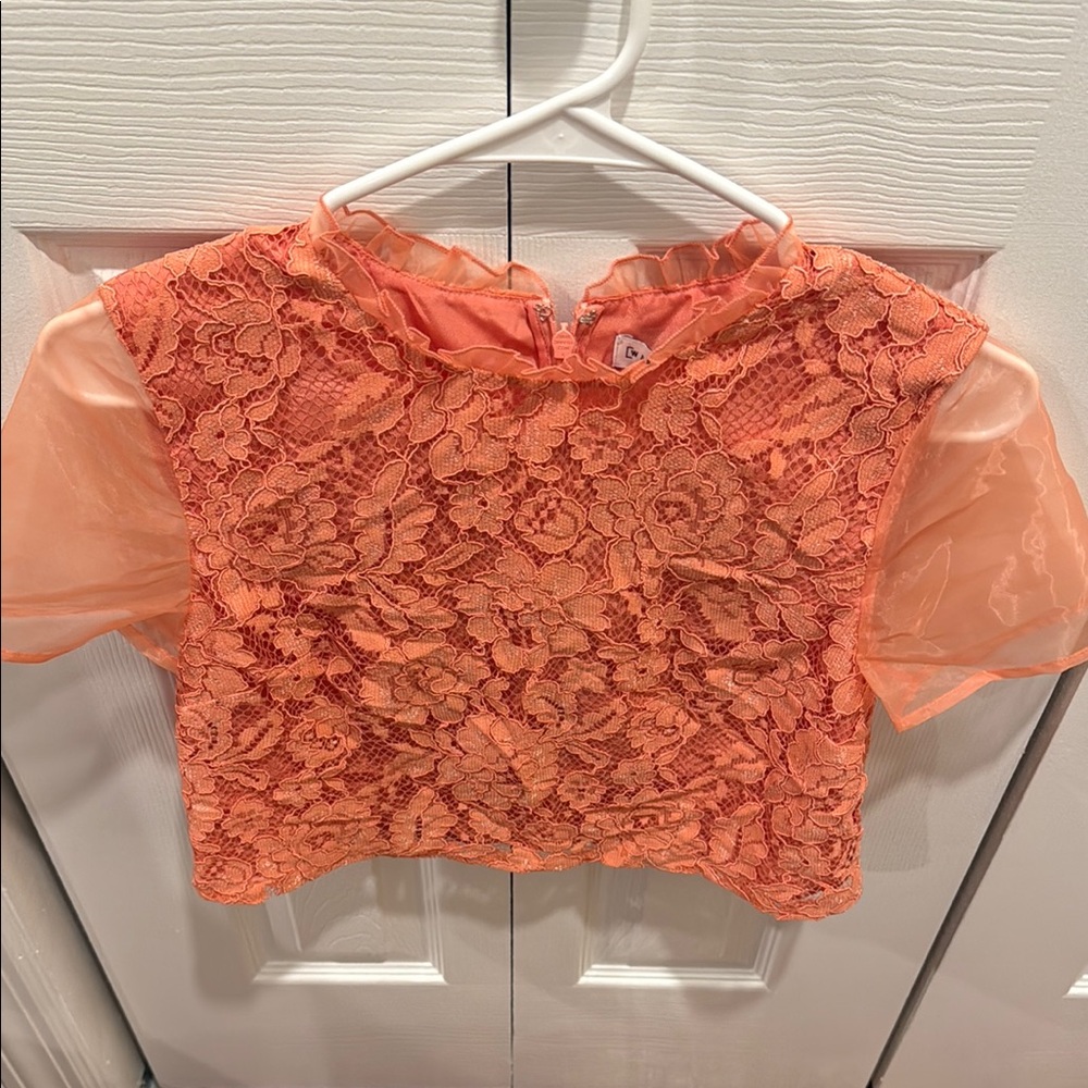 Warehouse Orange Lace Crop Top